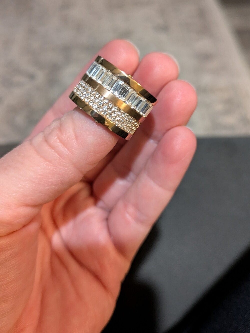 Michael Kors Rose Gold Wide Band Ring with Pavé and Baguette Crystals